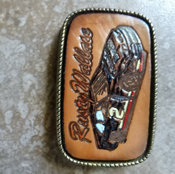 Rusty Wallace Nascar🔥🧑‍🎄 Leather & Brass Belt Buckle - Picture 1 of 5